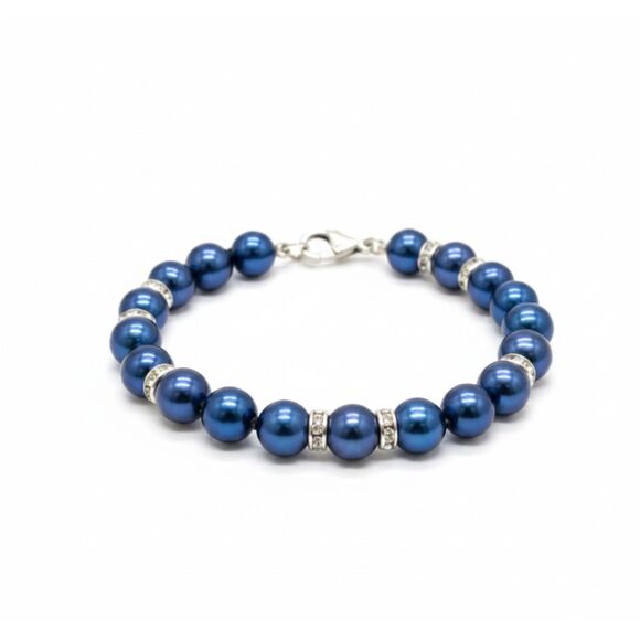 Danbury Mint Jewelry - Danbury Mint Vintage  Blue Cultured Pearl Statement Necklace  Rhinestone Accents